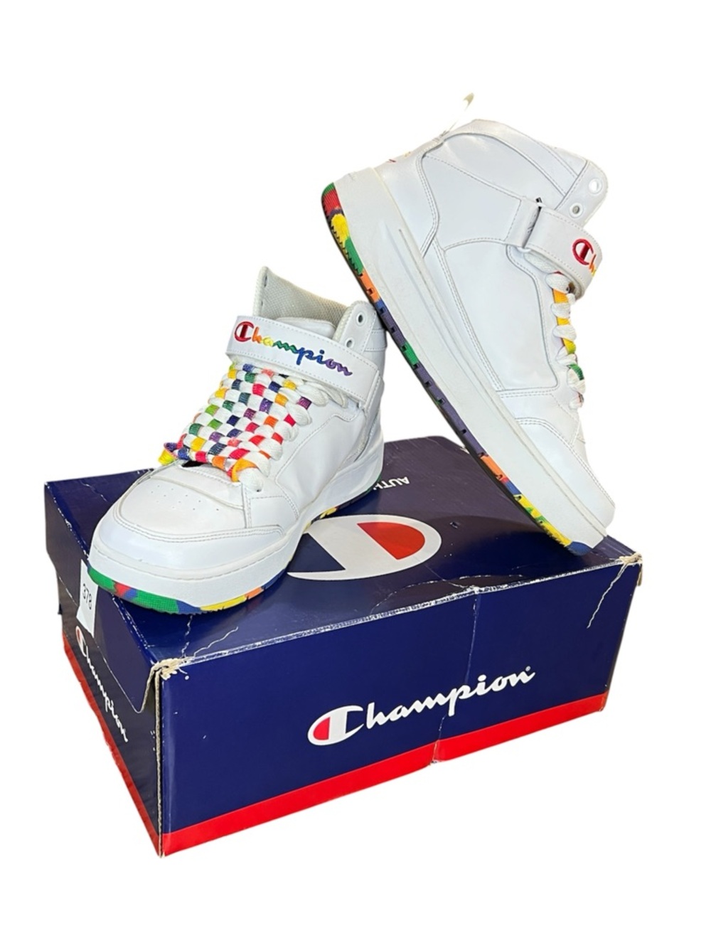 Champion White High-Top Sneakers with Multicolor Details
